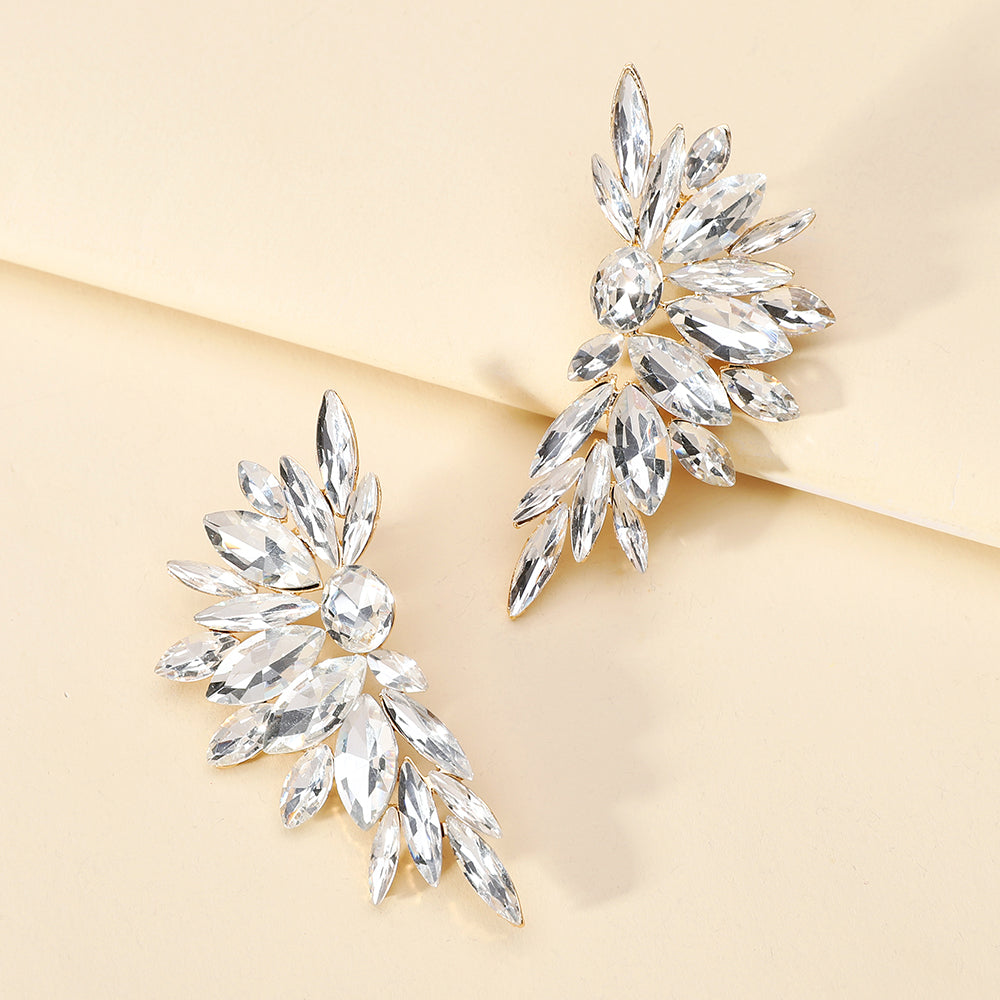 Luxury Crystal Wing Stud Earrings Statement Rhinestone Sparkly Elegant Jewelry For Women Party Wedding Bridal Prom
