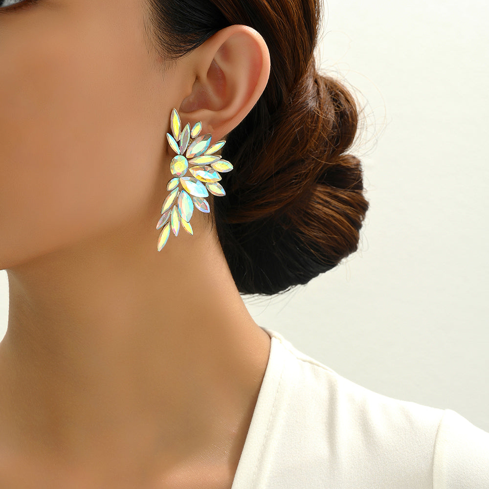 Luxury Crystal Wing Stud Earrings Statement Rhinestone Sparkly Elegant Jewelry For Women Party Wedding Bridal Prom
