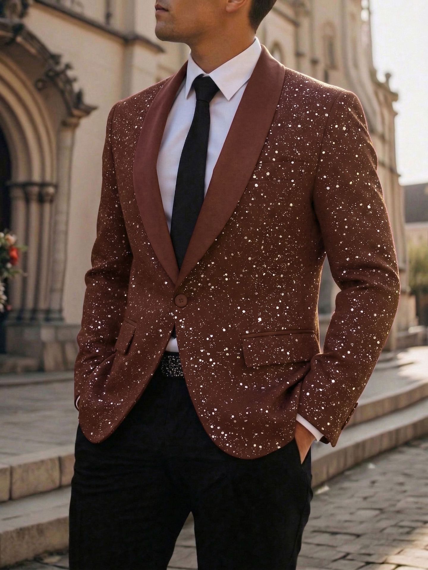 Men's Suit Casual Shiny Banquet Party Outerwear