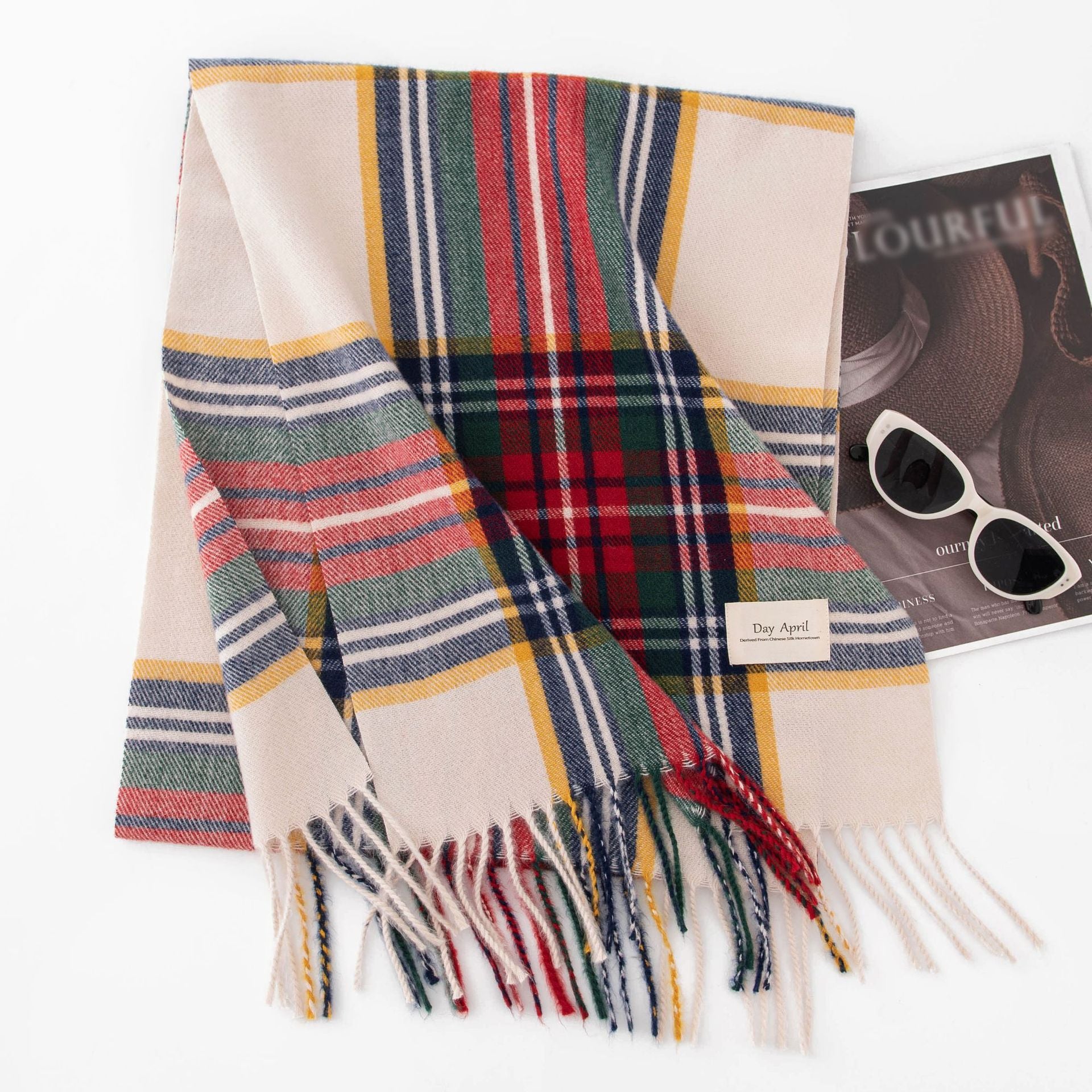 Stylish And Simple Womens Faux Cashmere Plaid Scarf