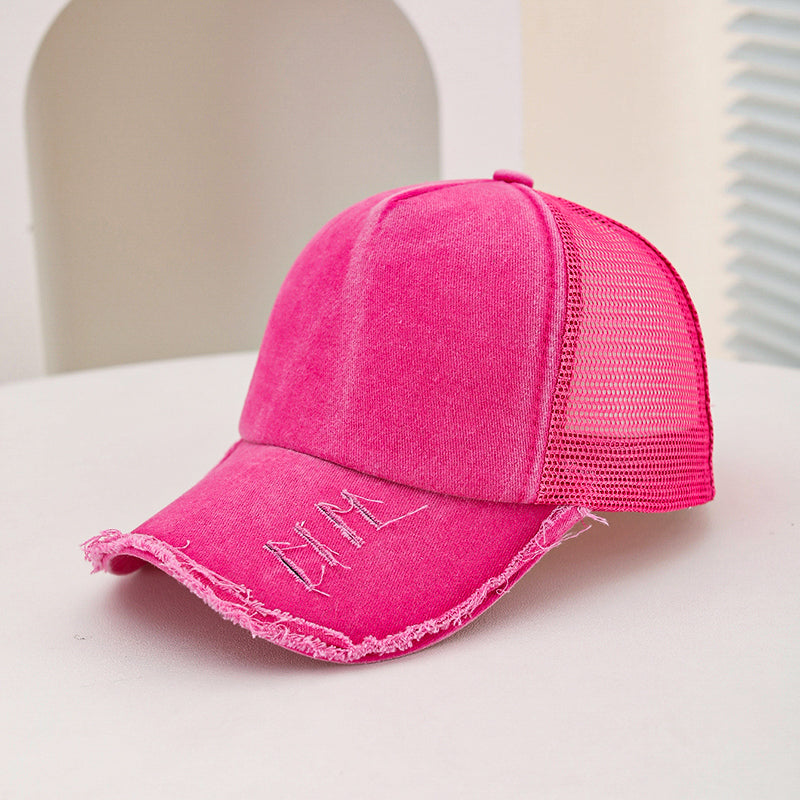 Men's And Women's Style Wide-hole Padded Edge Washed Sponge Top Patchwork Mesh Trucker Cap Trendy Baseball Cap Suitable For Daily Casual Outings Practical