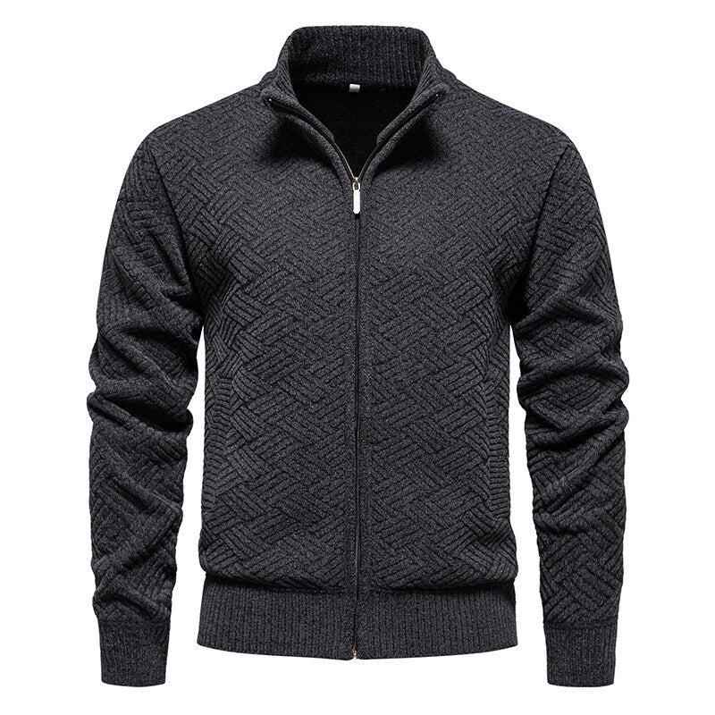 Men's Knitted Shirt With Stand Collar Zippered Cardigan Sweater