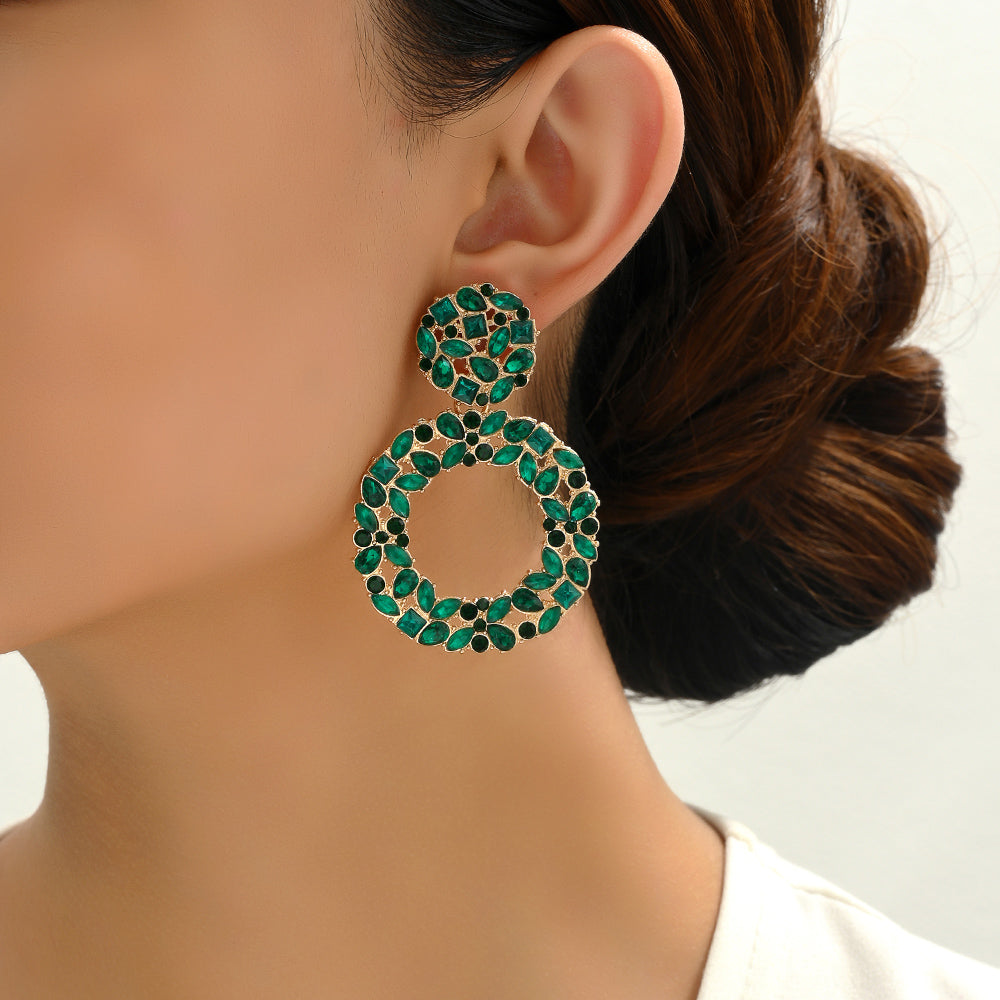Luxury Elegant Two Tier Full Rhinestone Hollow Circle Statement Dangle Earrings For Women Party Prom Wedding Evening Daily Wear