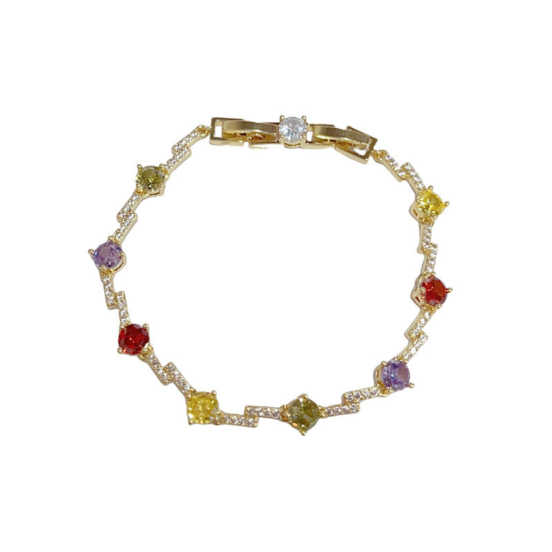 Exquisite And Fashionable Micro-pave Cubic Zirconia Irregular Colorful Bracelet