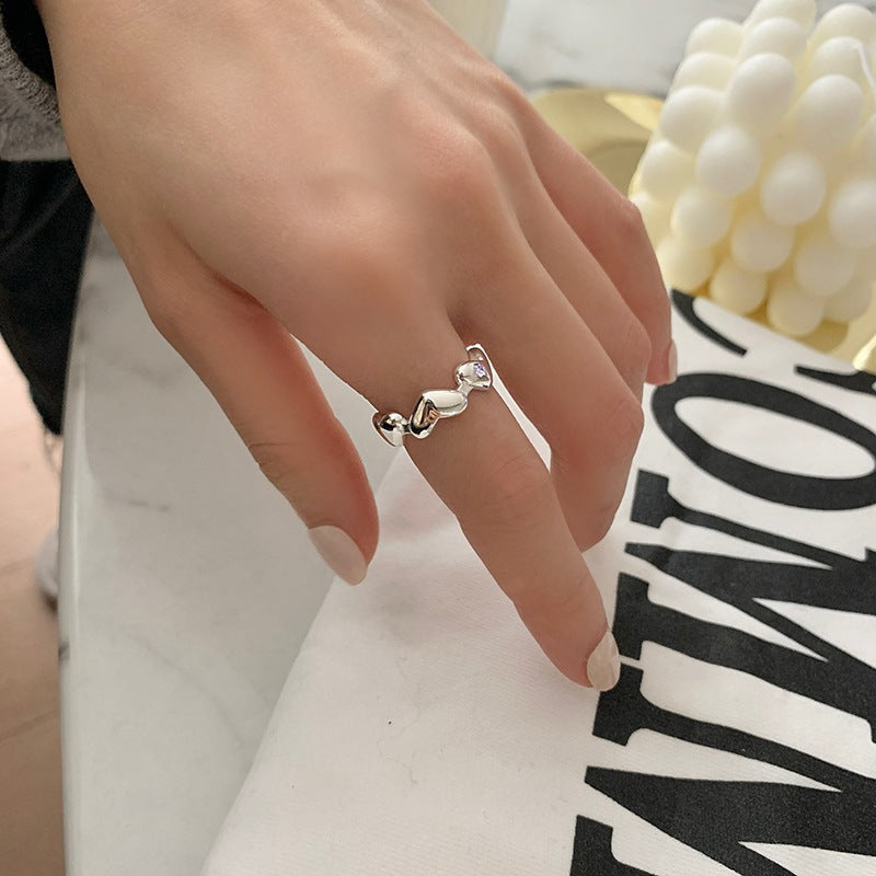 Sweet Heart Stackable Ring For Women, Irregular Unique Heart Shape Adjustable Open Finger Ring, Trendy Forest Style Boho Index Ring Gift