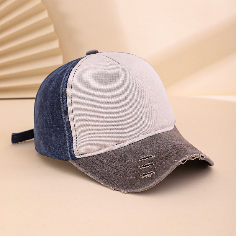 Colored Patch Adjustable Beveling, Hole Punching, Water Washing, Distressed Vintage Style Casual Baseball Cap, Suitable For Outdoor Sports And Outings.