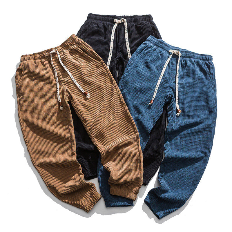 Loose-fit Elastic-waist Washed-look Chinese-style Casual Pants