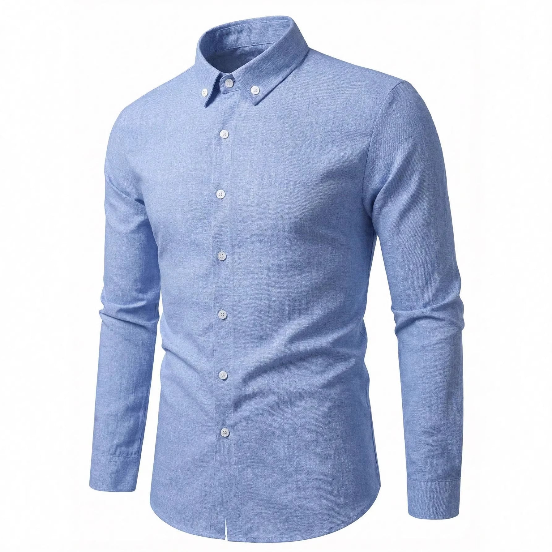 Mens Long-Sleeve Solid-Color Casual Breathable Shirt