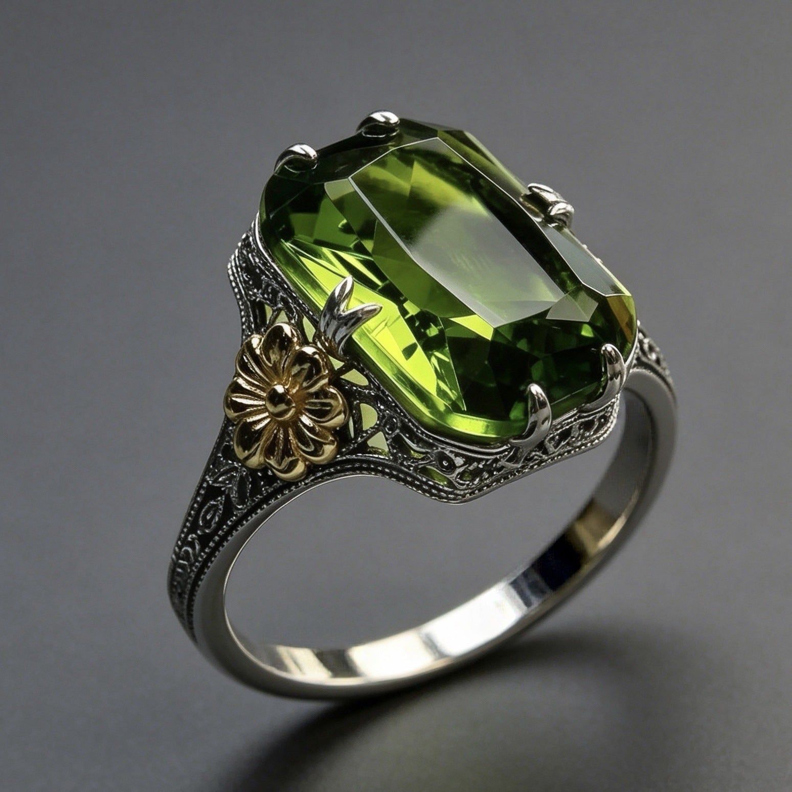Women Green Topaz Sunflower Ring