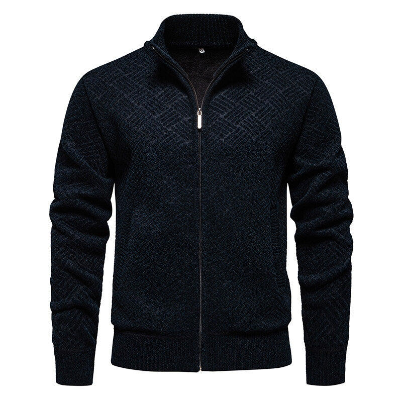 Men's Knitted Shirt With Stand Collar Zippered Cardigan Sweater