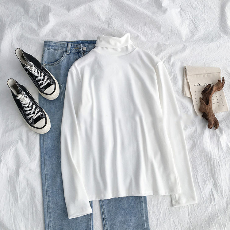 New Spring, Autumn And Winter Black Striped Bottoming Shirt Tops High-Necked Inner Wear Plus Velvet Thickening Bottoming Shirt Women