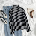 New Spring, Autumn And Winter Black Striped Bottoming Shirt Tops High-Necked Inner Wear Plus Velvet Thickening Bottoming Shirt Women