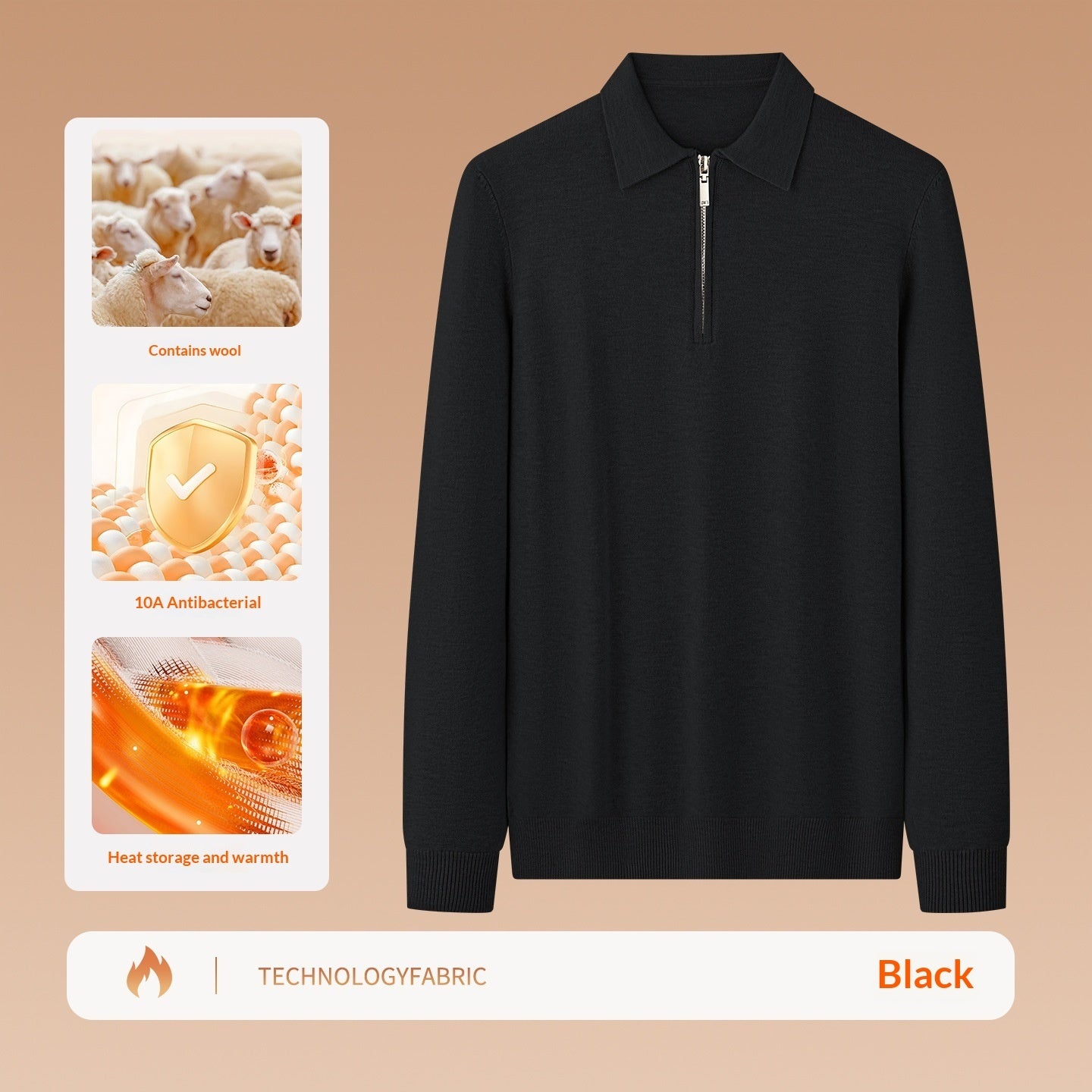 Wool Modal Sweater Men's Zip-Up Top