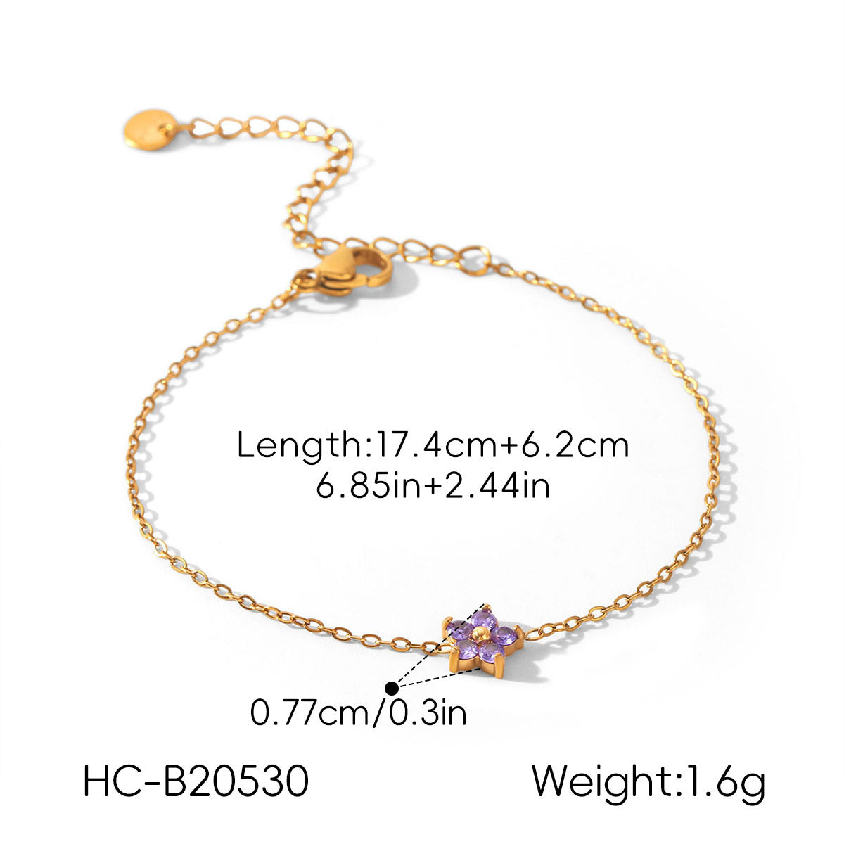 Resort-style 18K Gold Stainless Steel Zircon Bracelet