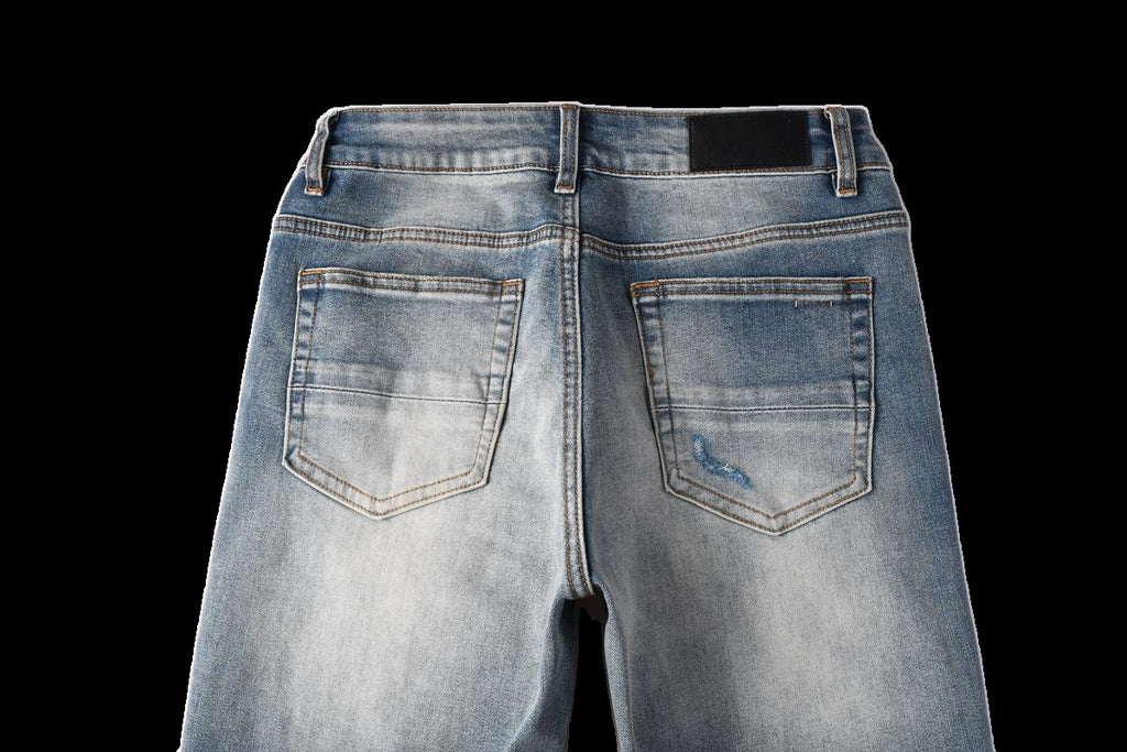 Mens Slim-Fit Denim Jeans With Ripped Patches