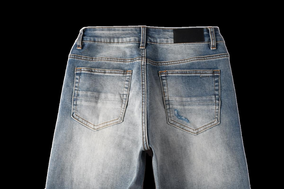 Mens Slim-Fit Denim Jeans With Ripped Patches