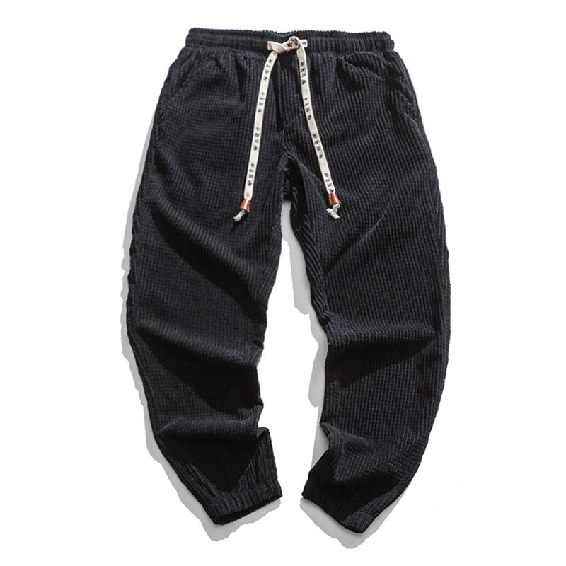 Loose-fit Elastic-waist Washed-look Chinese-style Casual Pants
