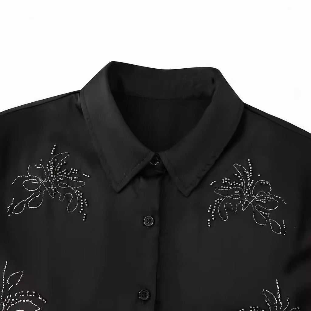 French Fashion Beaded Embroidered Shirts High Waist Casual Trousers Sets