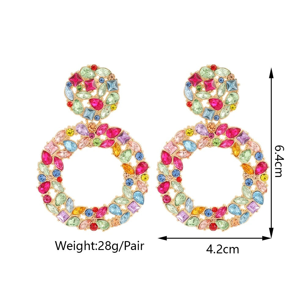 Luxury Elegant Two Tier Full Rhinestone Hollow Circle Statement Dangle Earrings For Women Party Prom Wedding Evening Daily Wear
