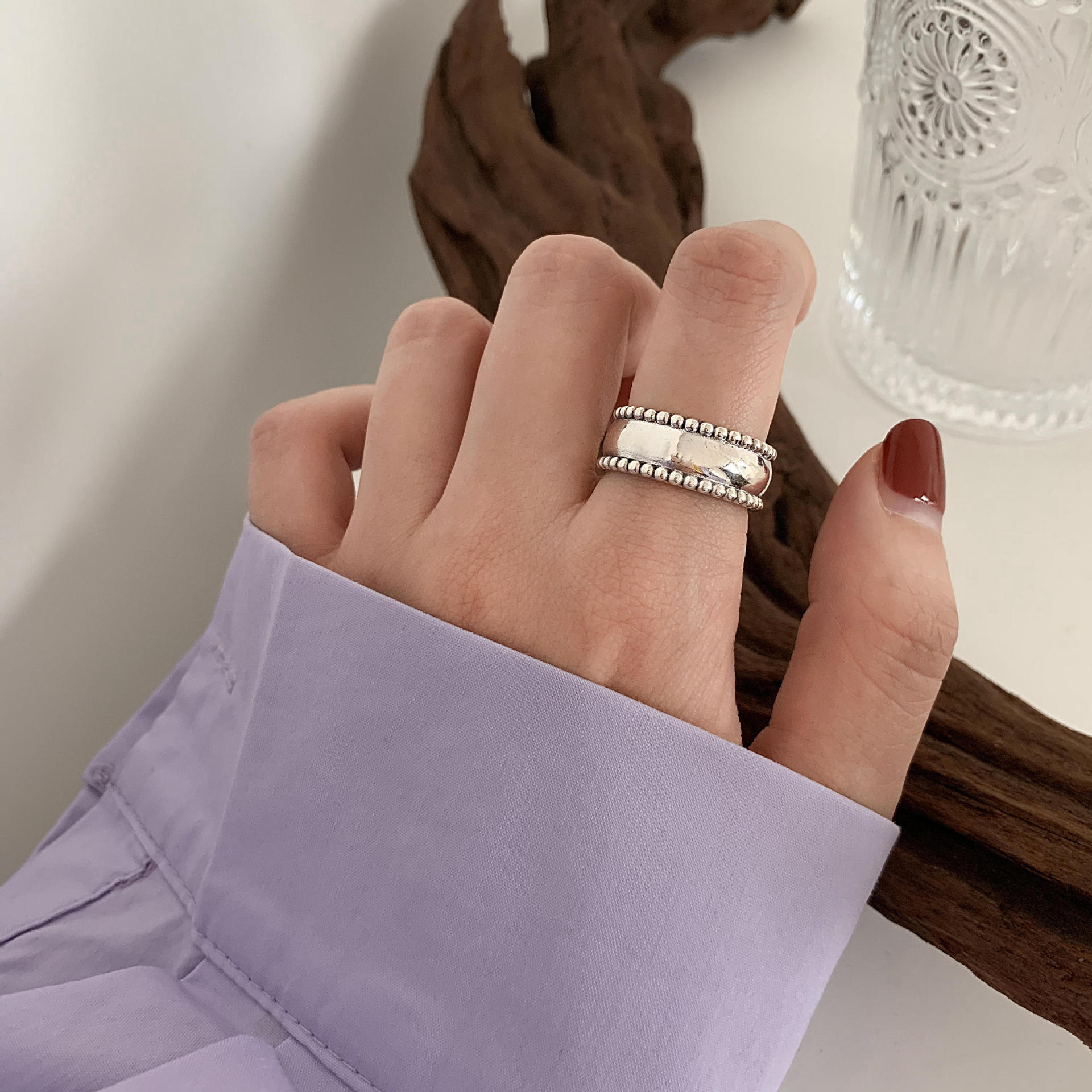 Korean Style Niche Design 925 Silver Rings For Women, Minimalist Non-Fading Vintage Heavy Industry Finger Rings Jewelry Wholesale