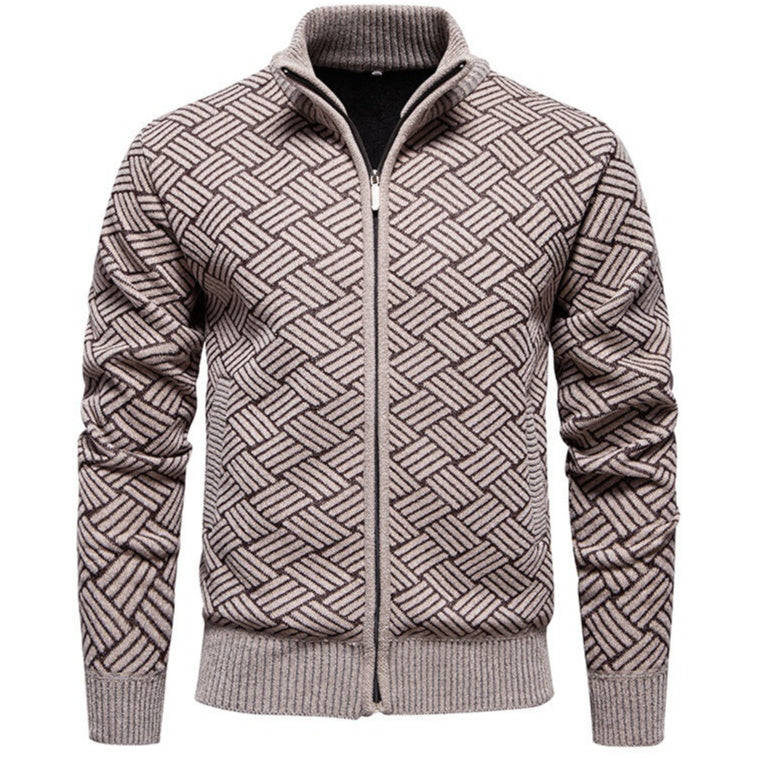 Men's Knitted Shirt With Stand Collar Zippered Cardigan Sweater