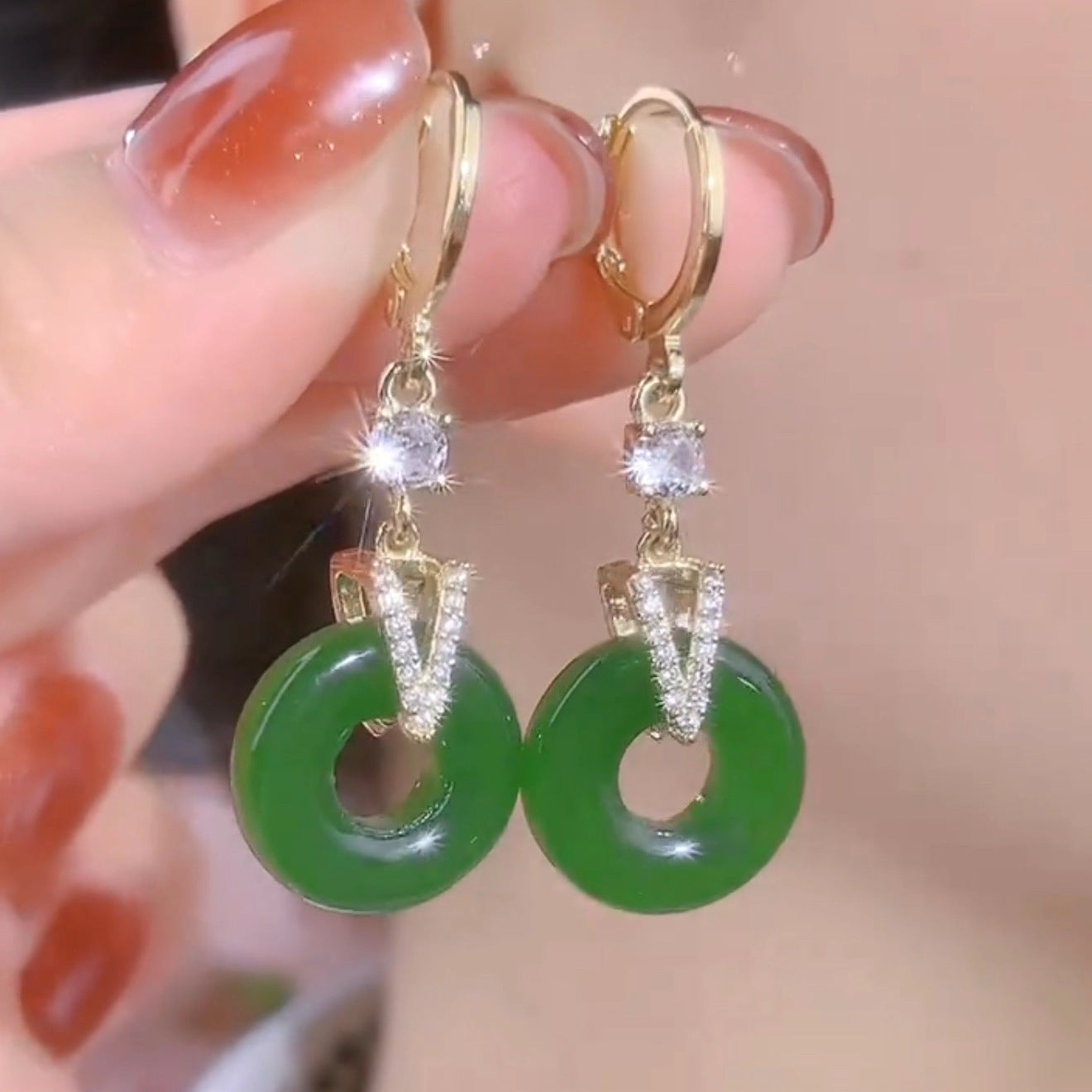 Light Luxury Green Cat's Eye Tassel Drop Earrings, Elegant Long Zircon Inlaid Ear Cuffs, Fresh Design