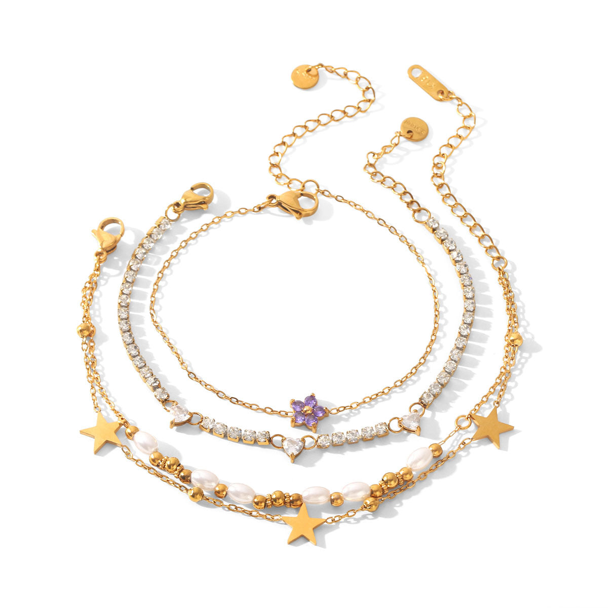 Resort-style 18K Gold Stainless Steel Zircon Bracelet