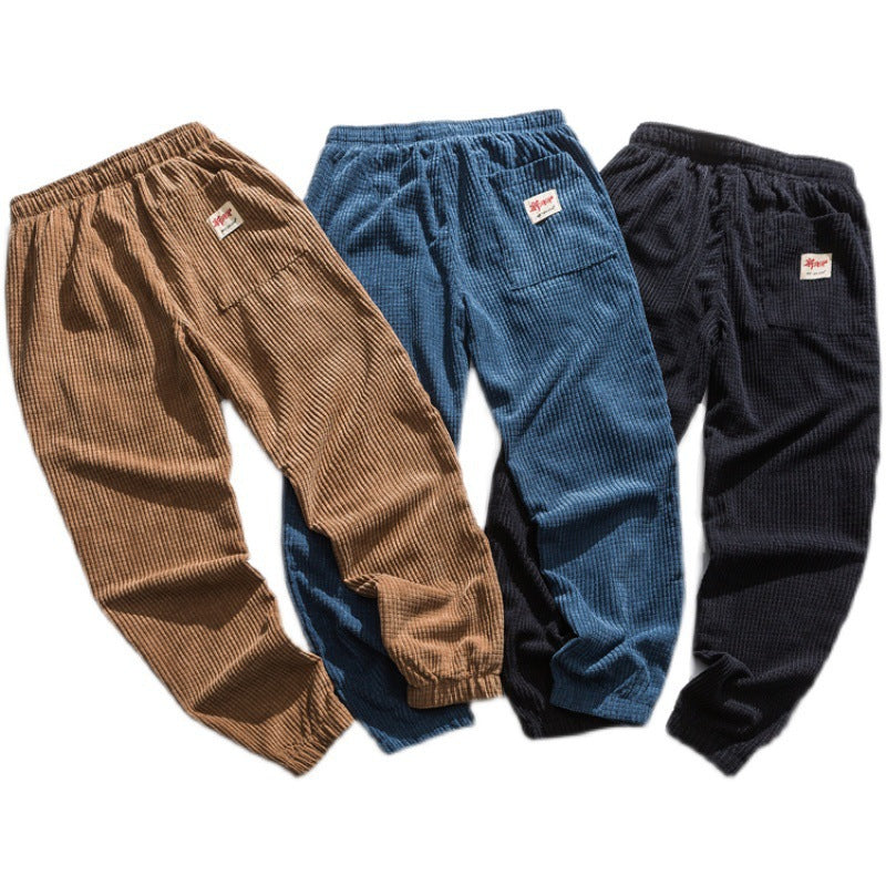 Loose-fit Elastic-waist Washed-look Chinese-style Casual Pants