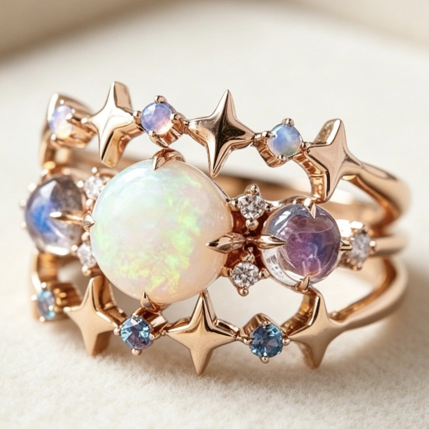 New Electroplated Rose Gold Three-Piece Ring Set