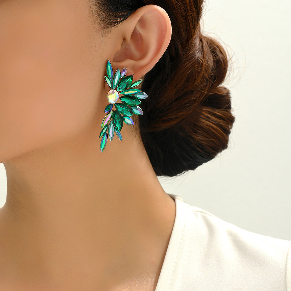 Luxury Crystal Wing Stud Earrings Statement Rhinestone Sparkly Elegant Jewelry For Women Party Wedding Bridal Prom