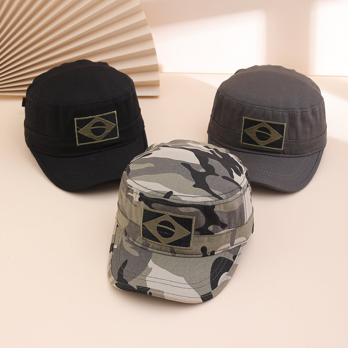 Cross-border Military Enthusiasts' Flat-top Baseball Cap With Embroidered Brazilian Flag, Curved Brim, Casual Mountain Climbing Beanie Hat