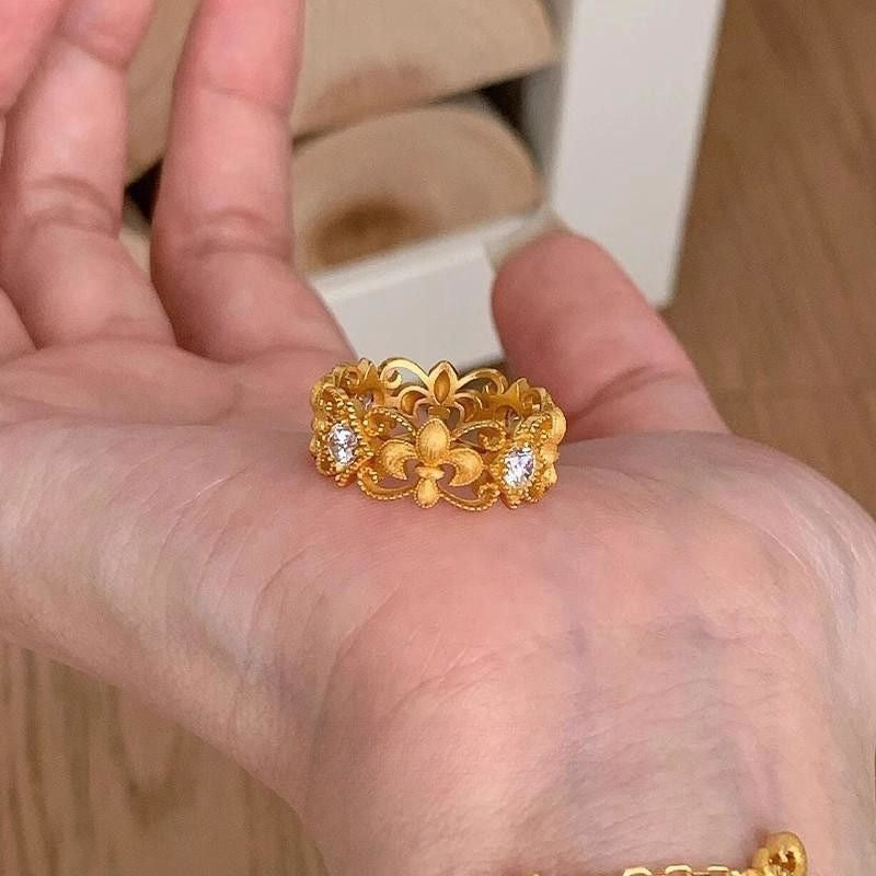 Vintage Lace Cutout Iris Ring Women, Luxury High-End Statement Index Finger Ring