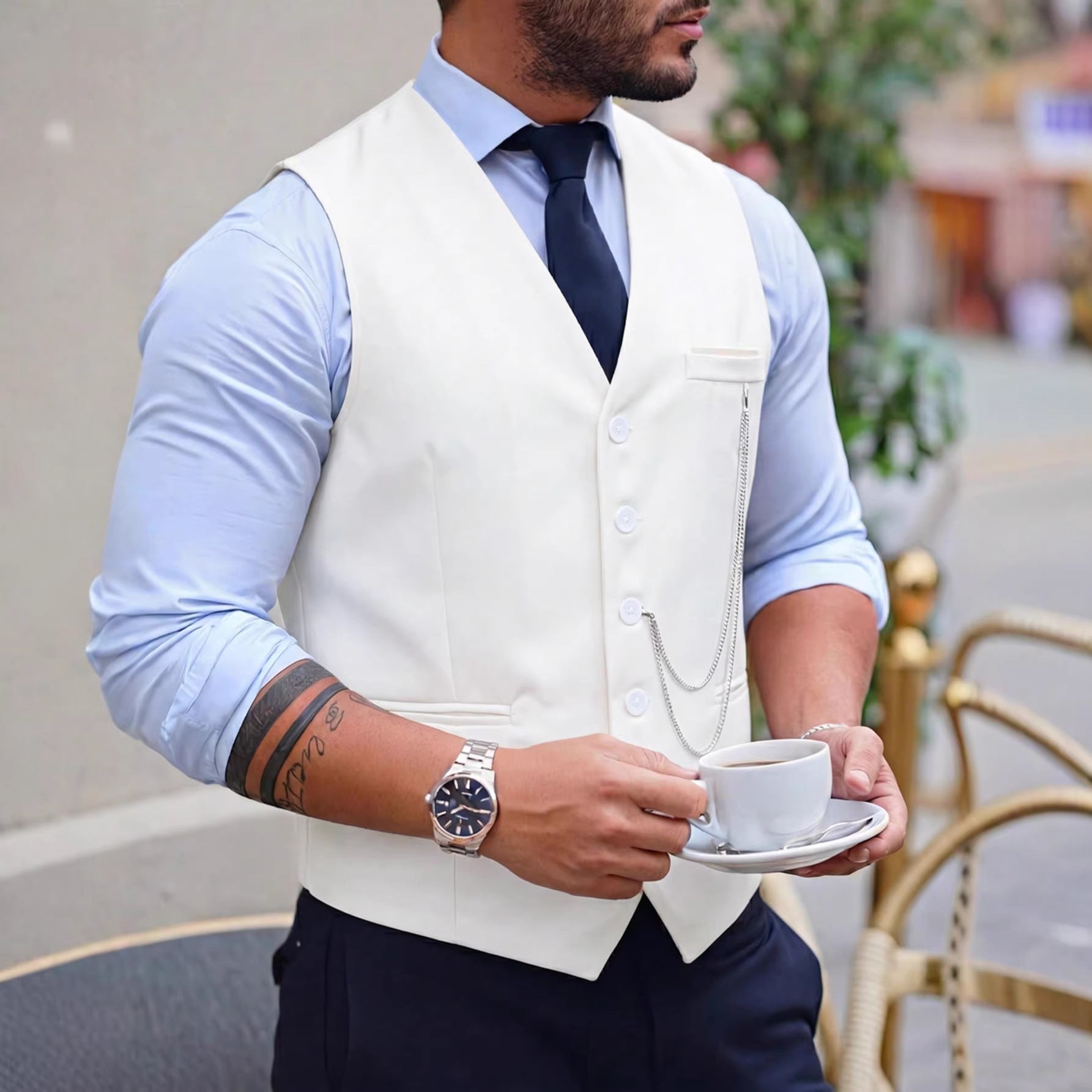 Men's Single-Breasted Suspender Suit Vest