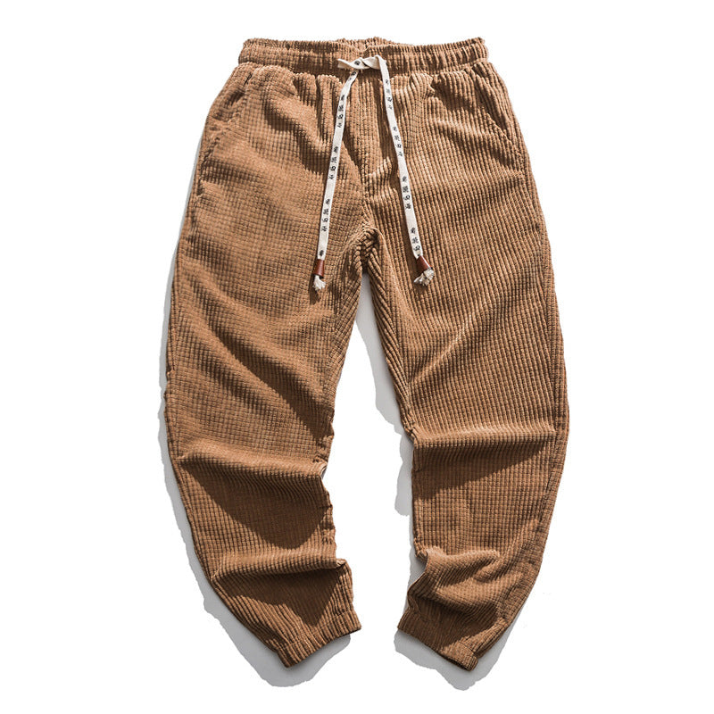 Loose-fit Elastic-waist Washed-look Chinese-style Casual Pants