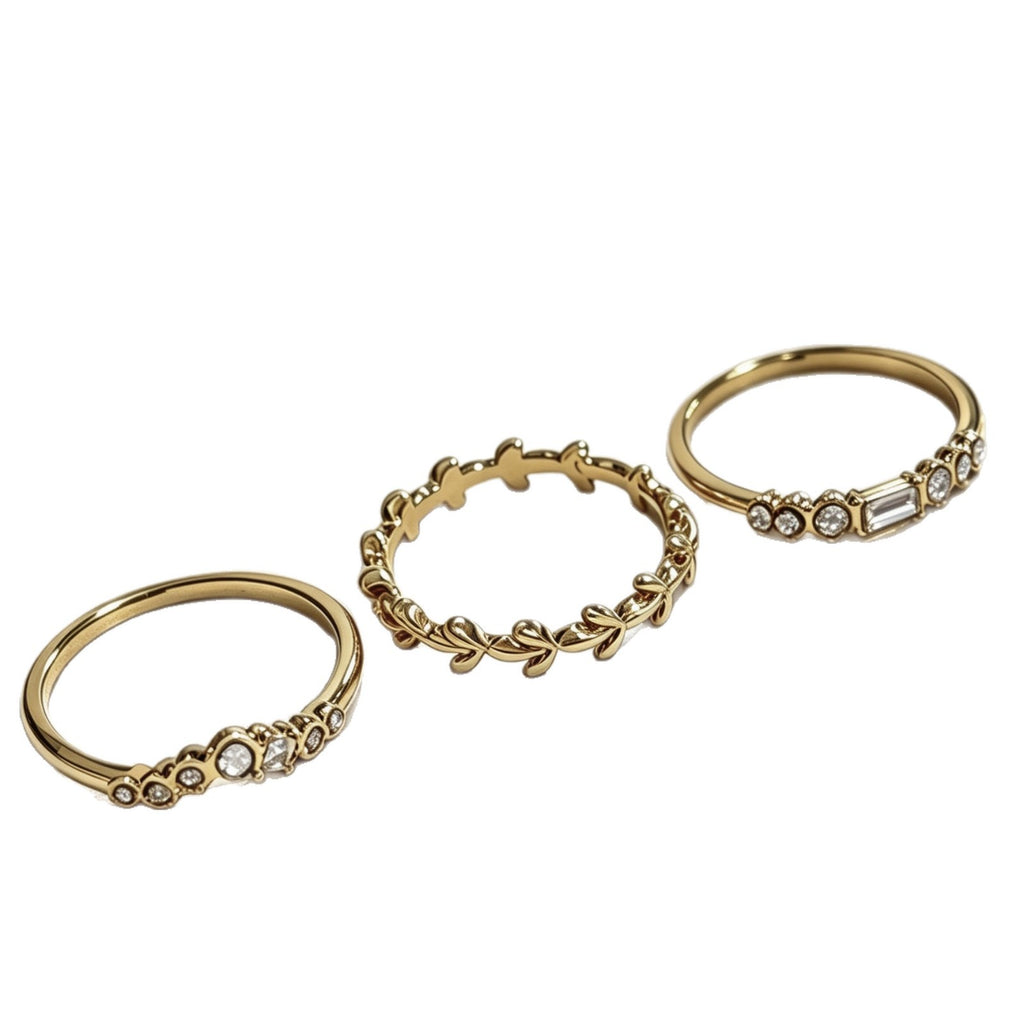 Simple Alloy Electroplated 18K Gold Three-Piece Ring Set