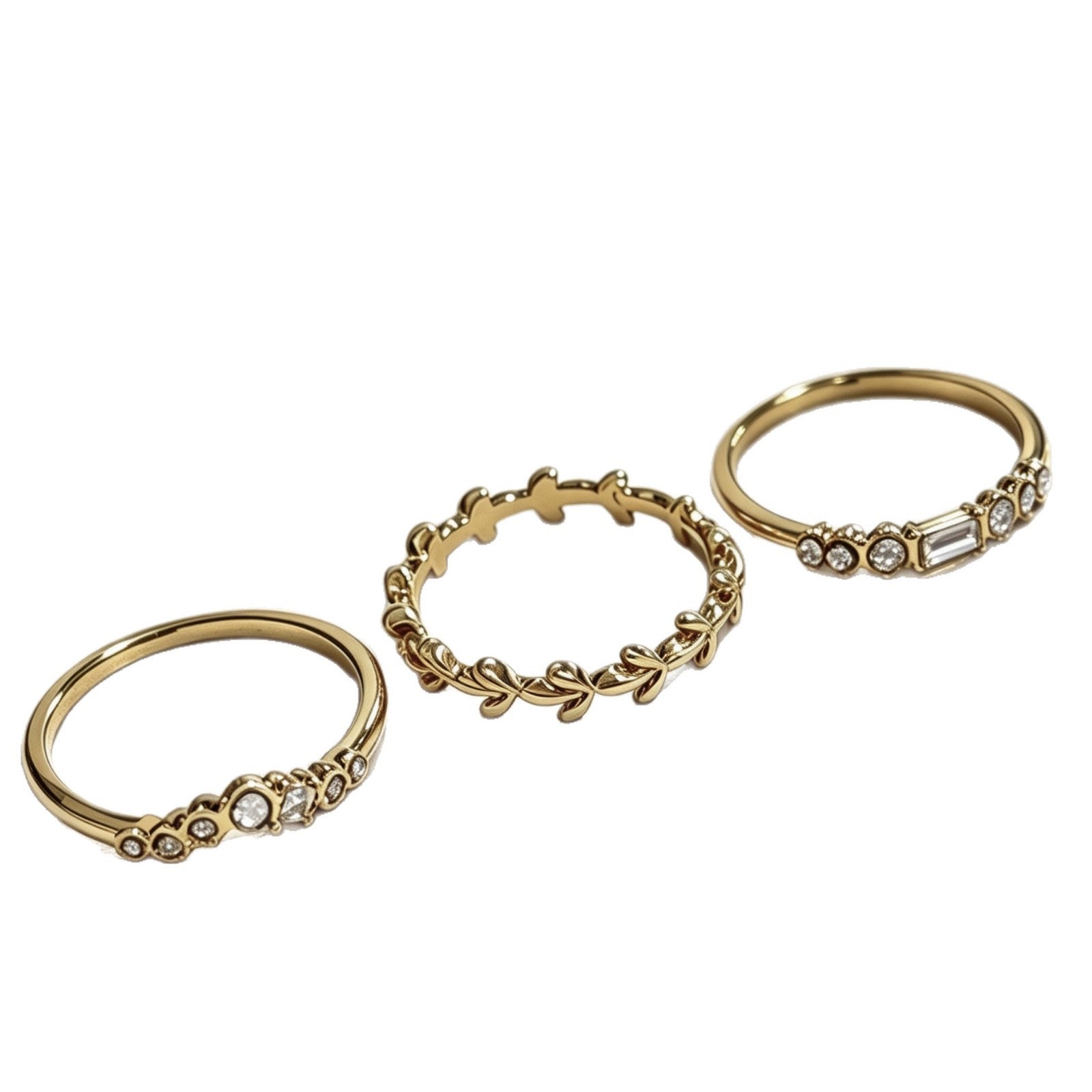 Simple Alloy Electroplated 18K Gold Three-Piece Ring Set