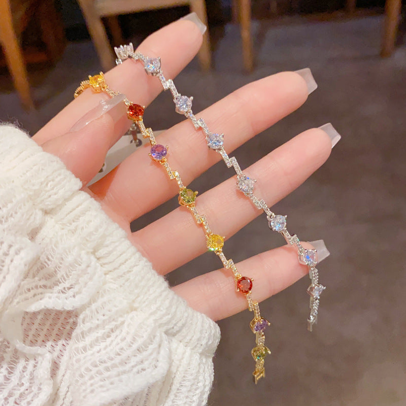 Exquisite And Fashionable Micro-pave Cubic Zirconia Irregular Colorful Bracelet