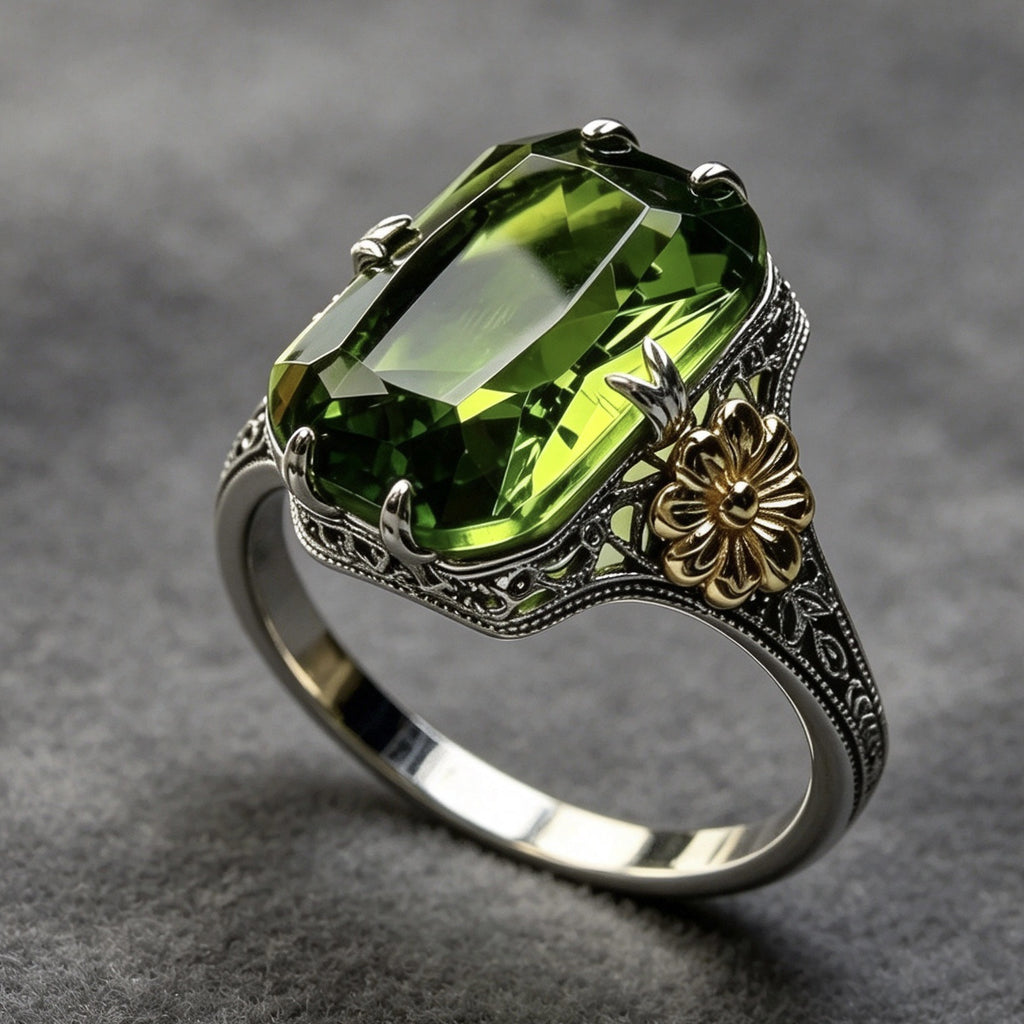 Women Green Topaz Sunflower Ring