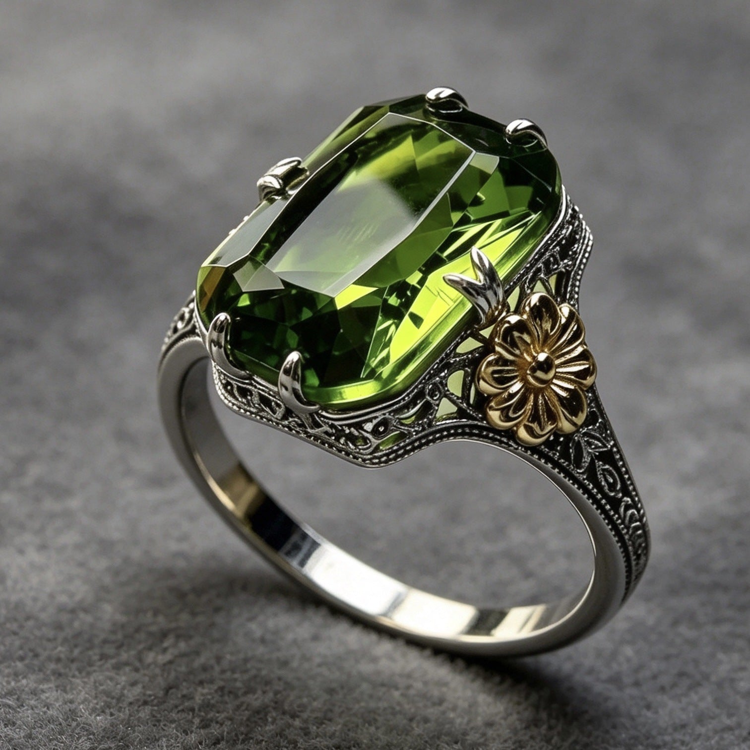 Women Green Topaz Sunflower Ring