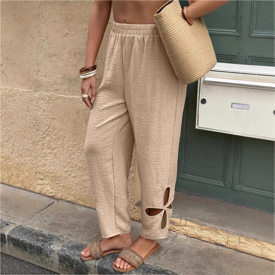 Everyday Side-pocket Hollow-out Full-length Comfortable Womens Pants
