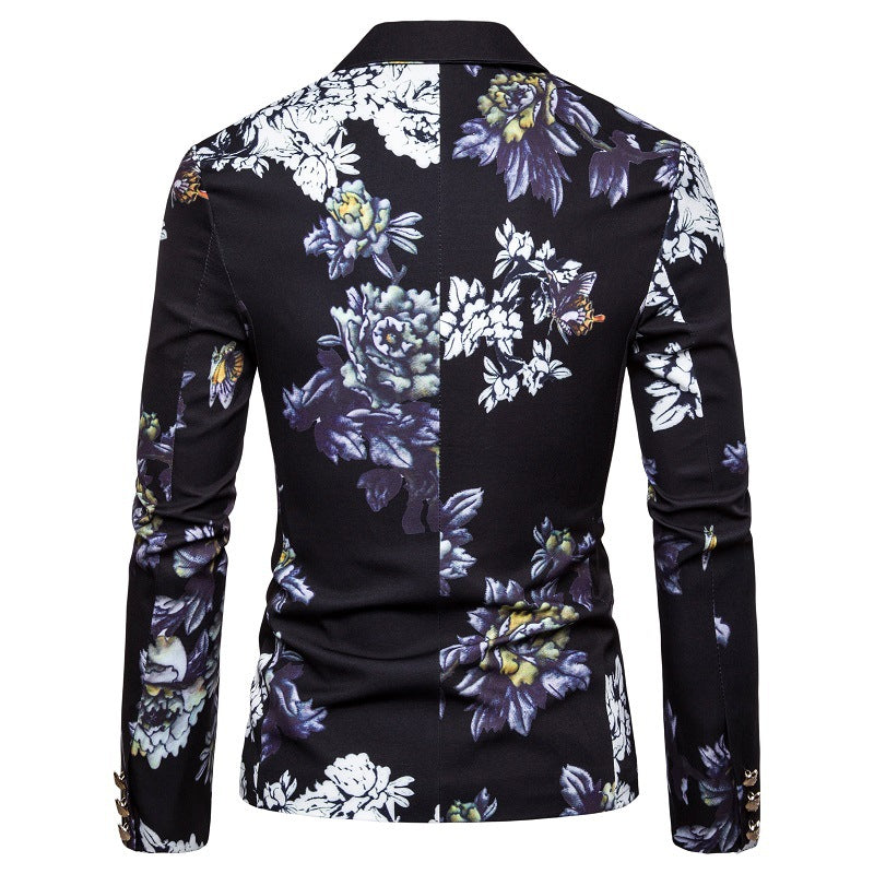 Men's Business Slim-Fit Fashionable Printed Lapel Suit Jacket