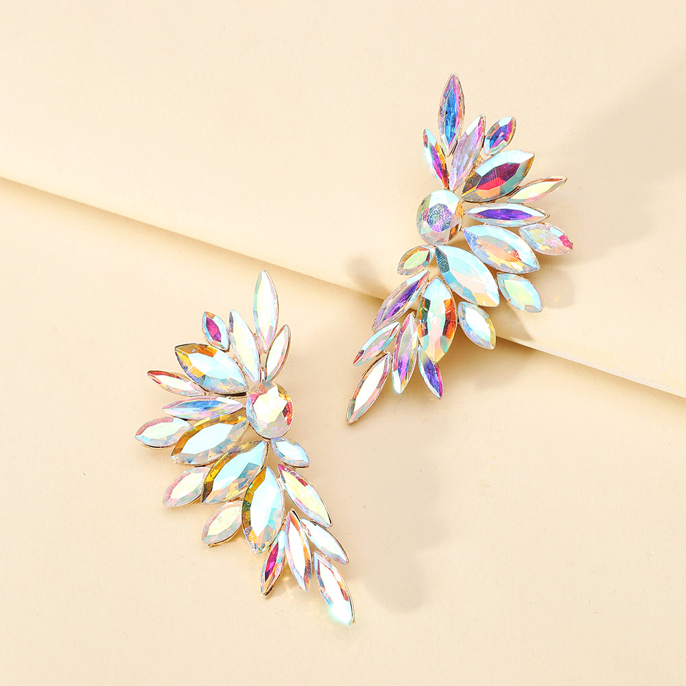 Luxury Crystal Wing Stud Earrings Statement Rhinestone Sparkly Elegant Jewelry For Women Party Wedding Bridal Prom