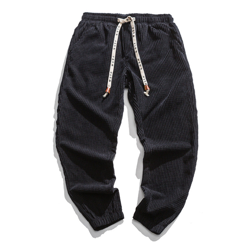 Loose-fit Elastic-waist Washed-look Chinese-style Casual Pants