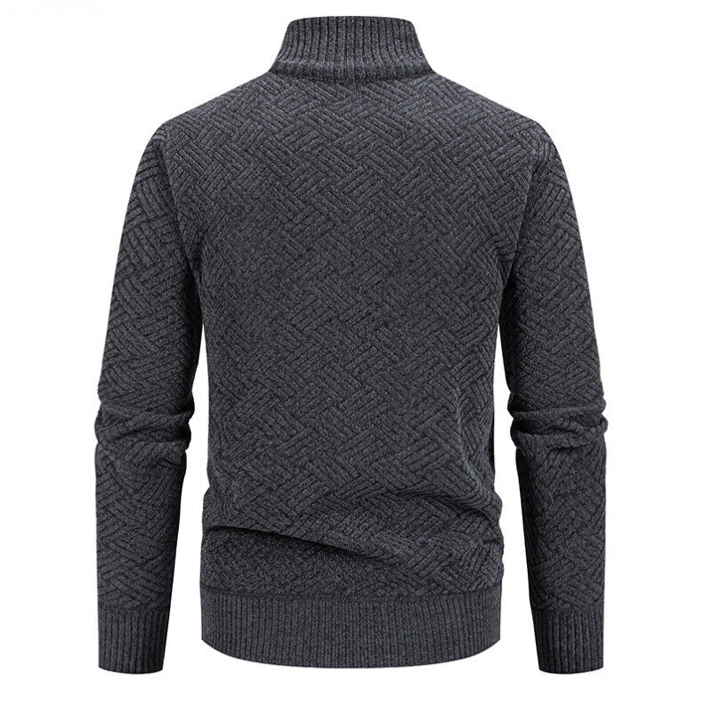 Men's Knitted Shirt With Stand Collar Zippered Cardigan Sweater