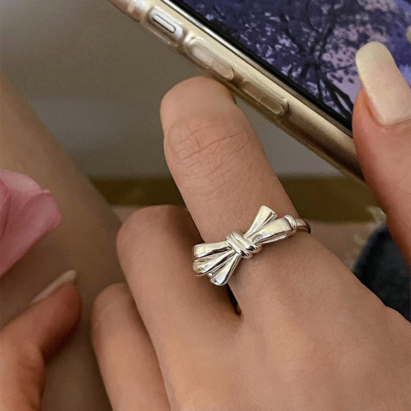 Minimalist 925 Silver Twisted Chain Open Ring, Vintage Adjustable Cuff Band, Korean Fashion Jewelry For Women