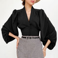 V-neck Top French-style Long-sleeve Work Shirt