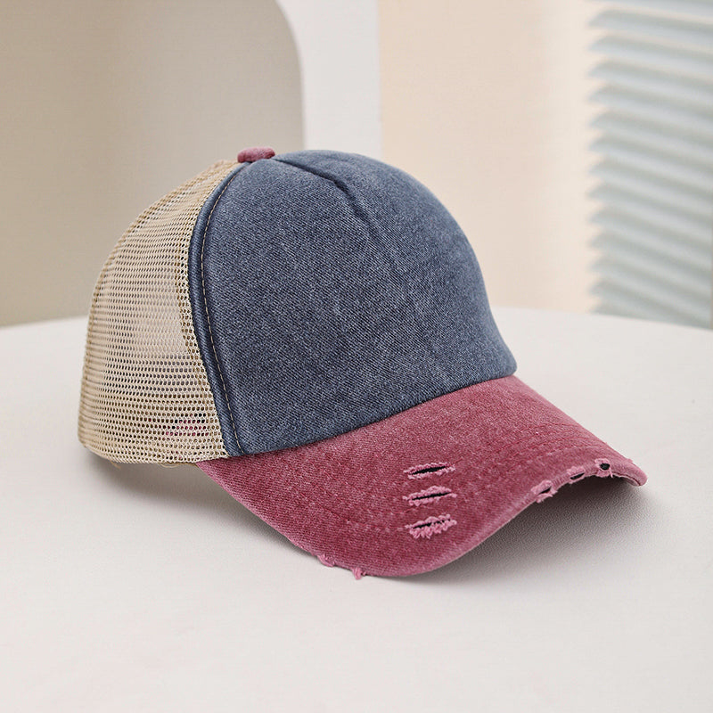 Multi-color Frayed Washed Vintage Mesh Breathable Fashion Sun-protective Baseball Cap Suitable For Outdoor Daily Activities