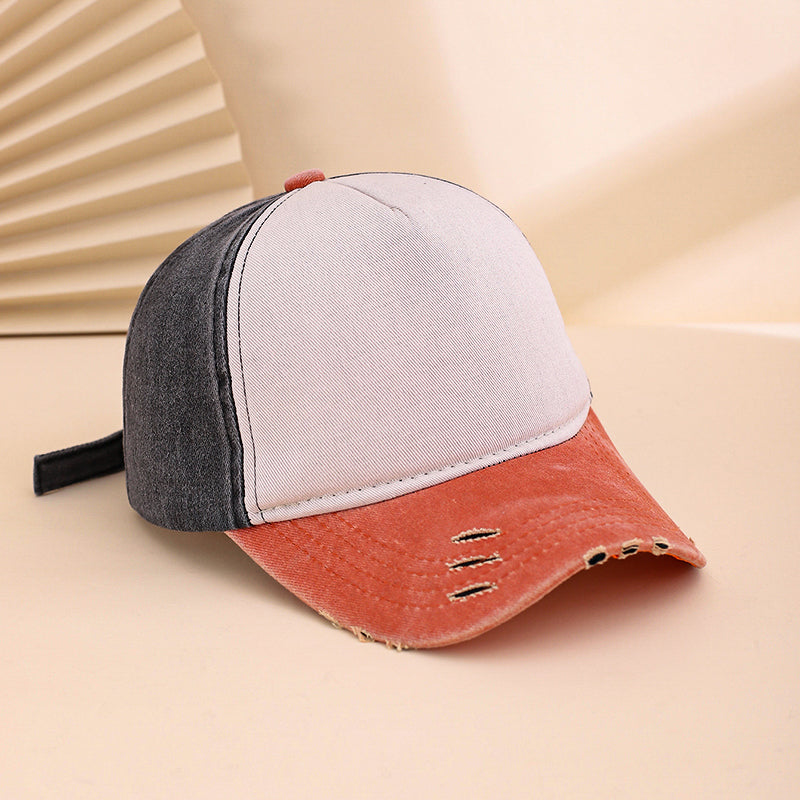 Colored Patch Adjustable Beveling, Hole Punching, Water Washing, Distressed Vintage Style Casual Baseball Cap, Suitable For Outdoor Sports And Outings.