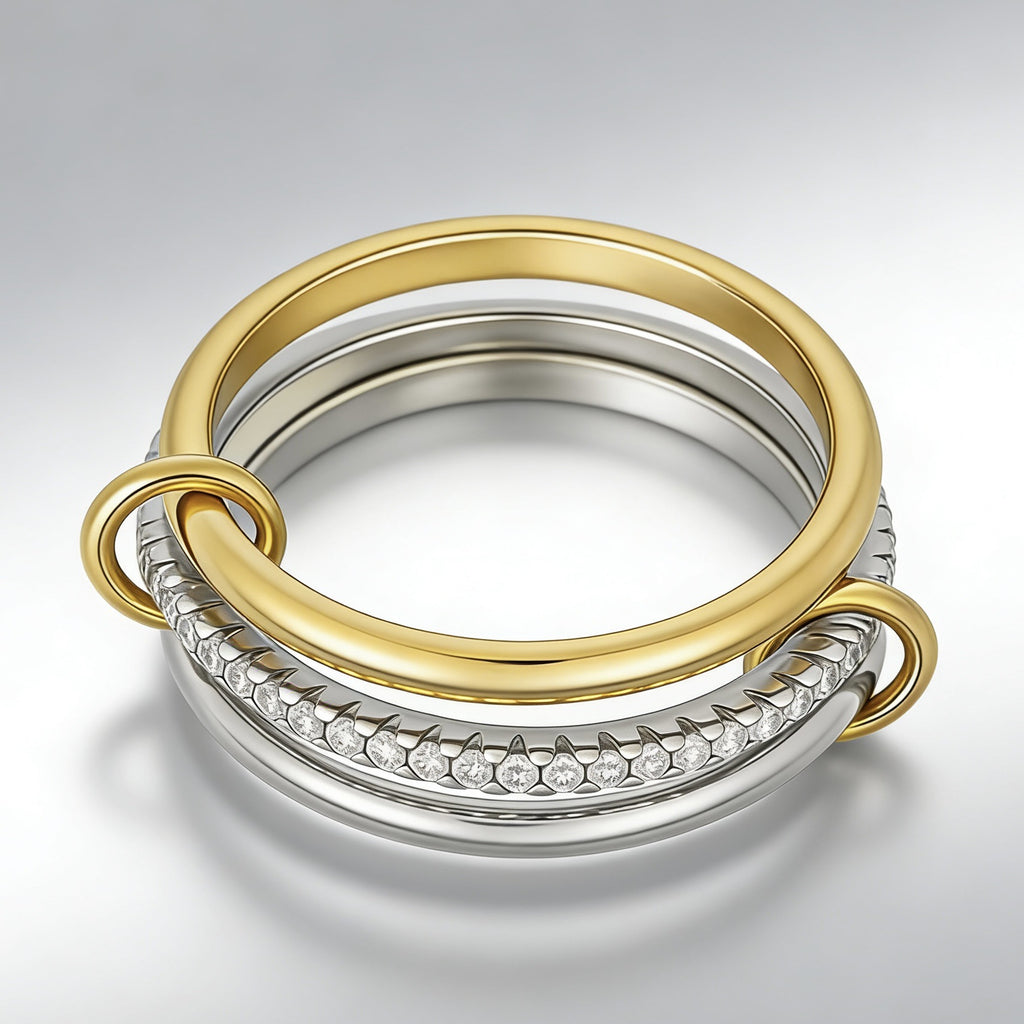 Three-ring Interlocking Full-diamond Zircon Ring