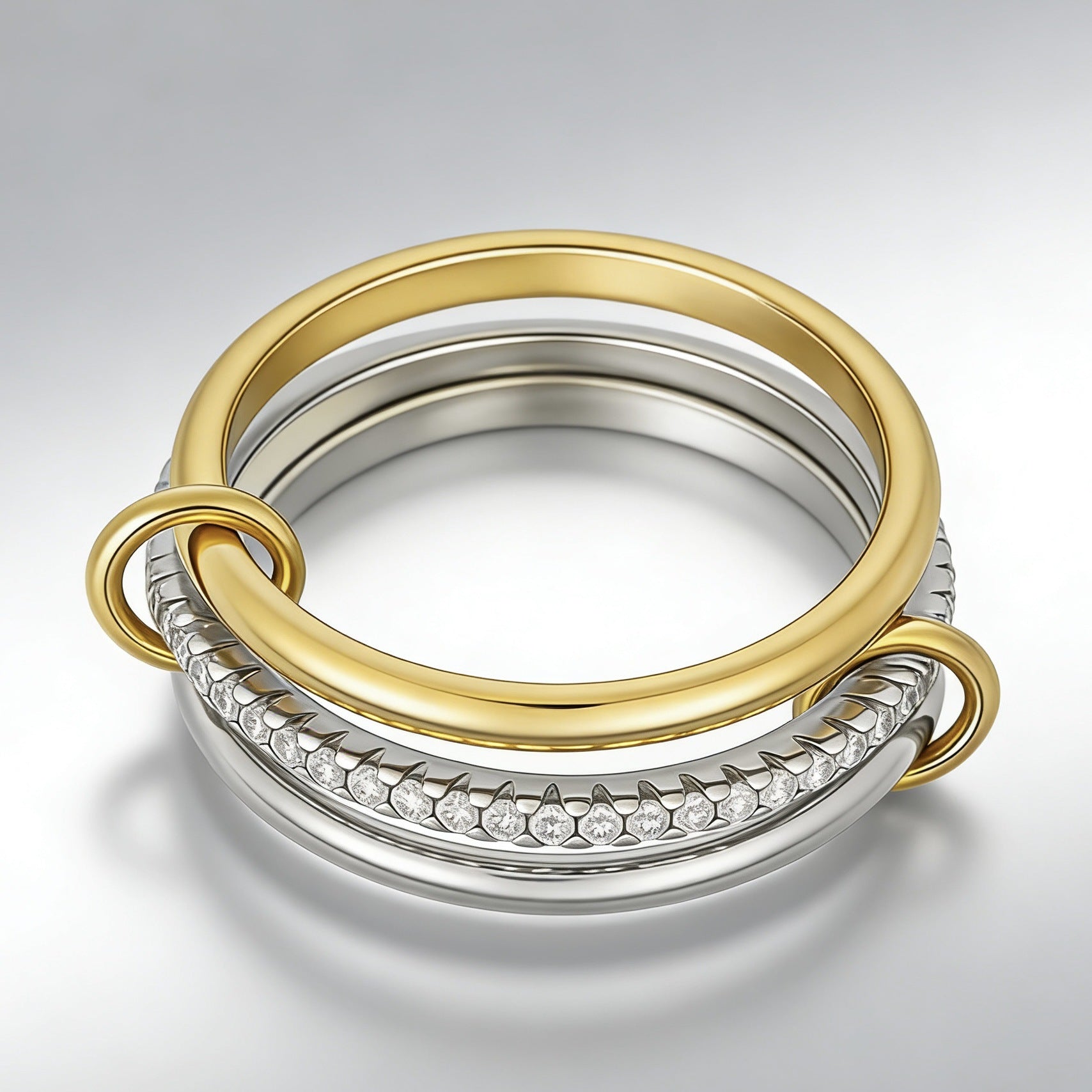 Three-ring Interlocking Full-diamond Zircon Ring